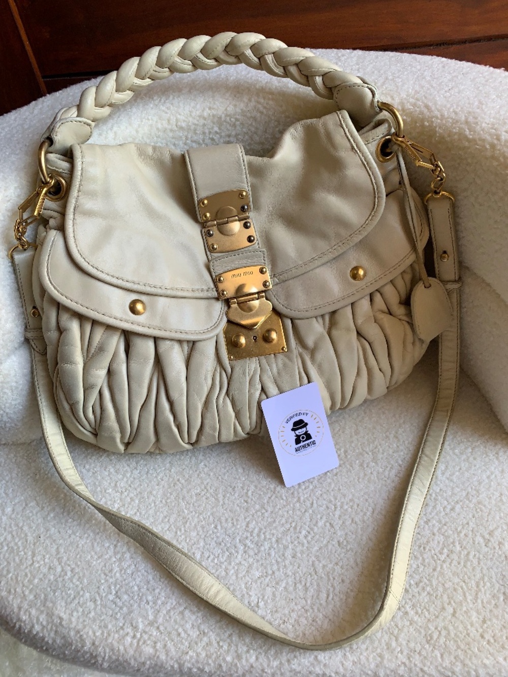 Miu Miu Matelassé Coffer 2 Ways Bag White